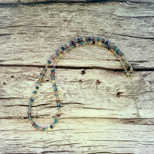 Faceted Fluorite Necklace – Minimalist Multicolor Gemstone Jewelry, Stainless Steel