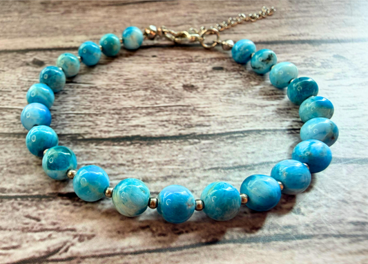 Sky Blue Apatite Bracelet – Minimalist Gemstone Jewelry with Stainless Steel, 6mm Beads