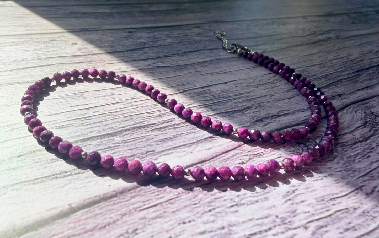 Faceted Stichtite Necklace – Minimalist Purple Gemstone Jewelry, Stainless Steel