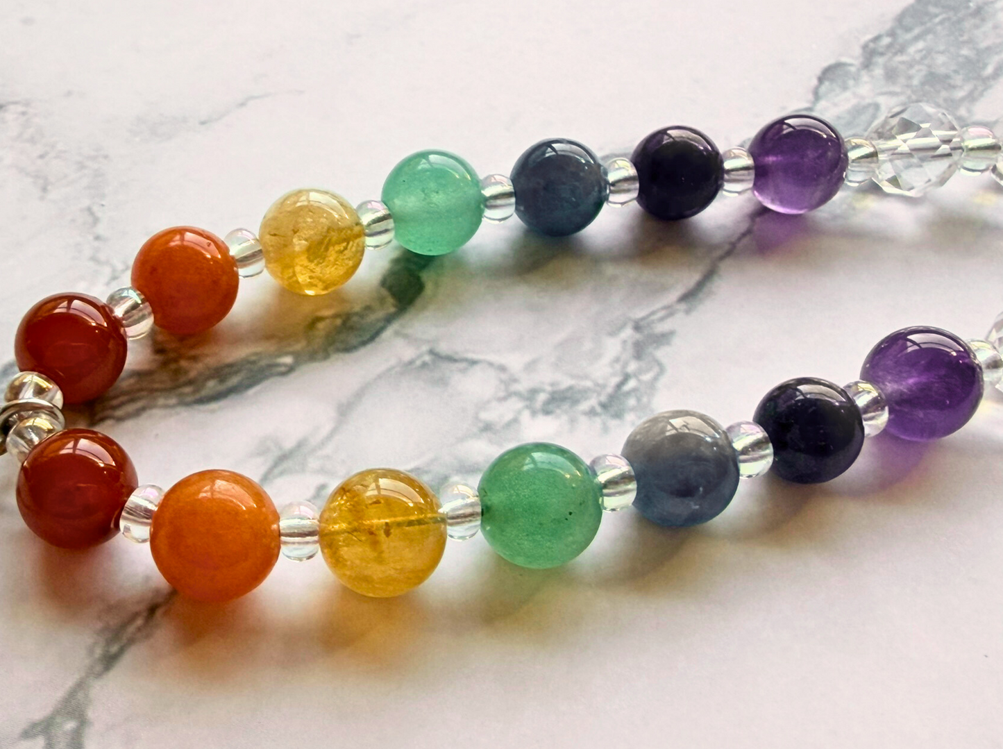 Chakra Statement Necklace – 7 Chakra Gemstone Jewelry for Balance & Clarity, Clear Quartz Pendant, Stainless Steel
