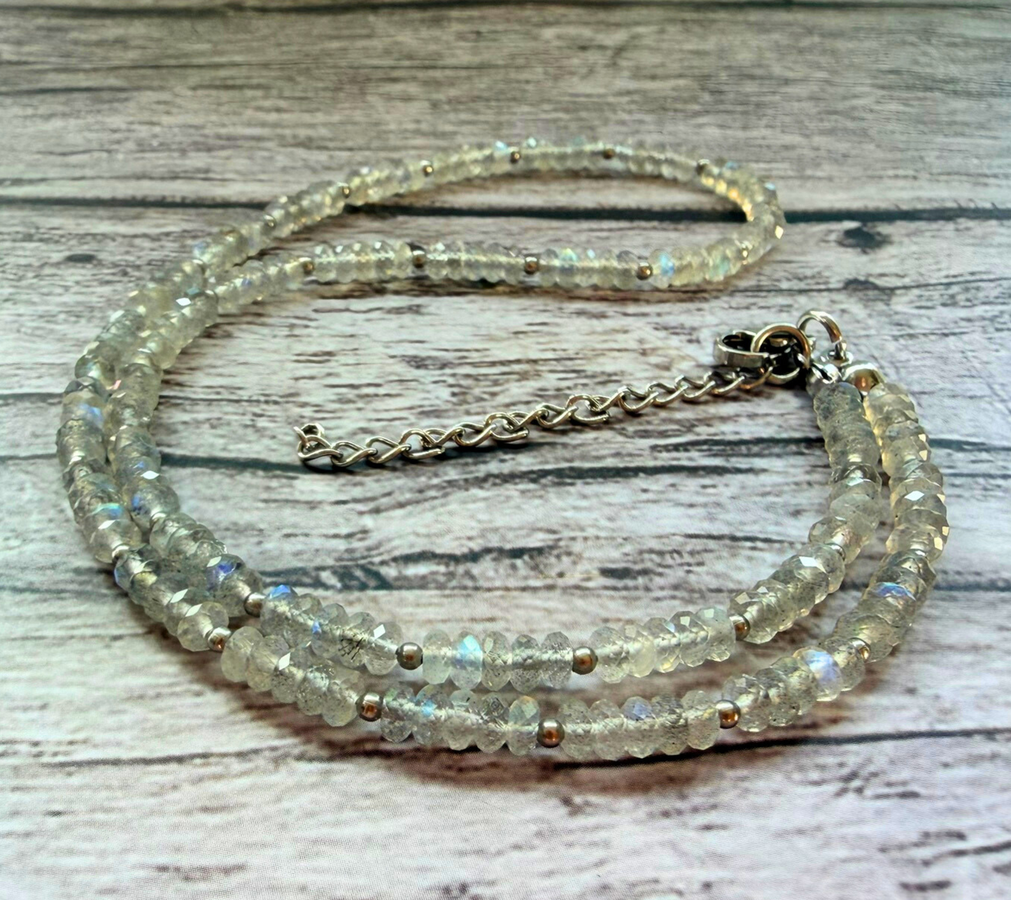 Faceted Labradorite Necklace – Minimalist Gray Flash Gemstone Jewelry, Stainless Steel