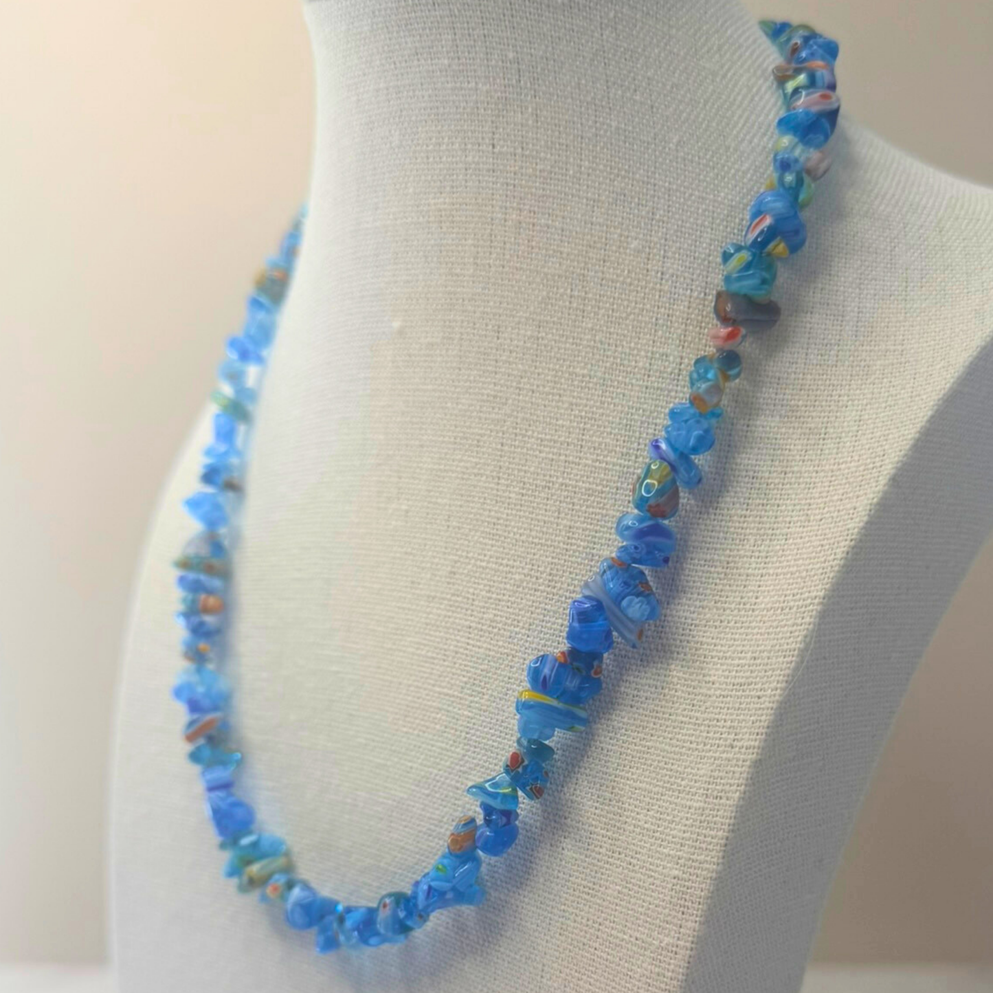 Millefiori Flower Necklace – Confetti, Rainbow Glass Jewelry in Multicolor Floral Design, Stainless Steel