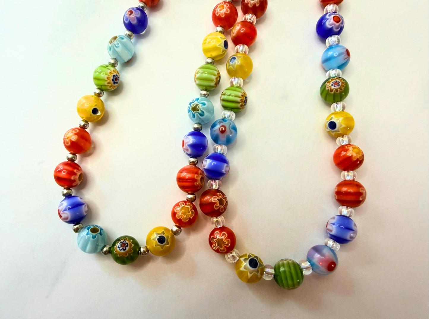 Millefiori Flower Necklace – Enchanted Garden, Rainbow Glass Jewelry for Everyday Wear, Stainless Steel