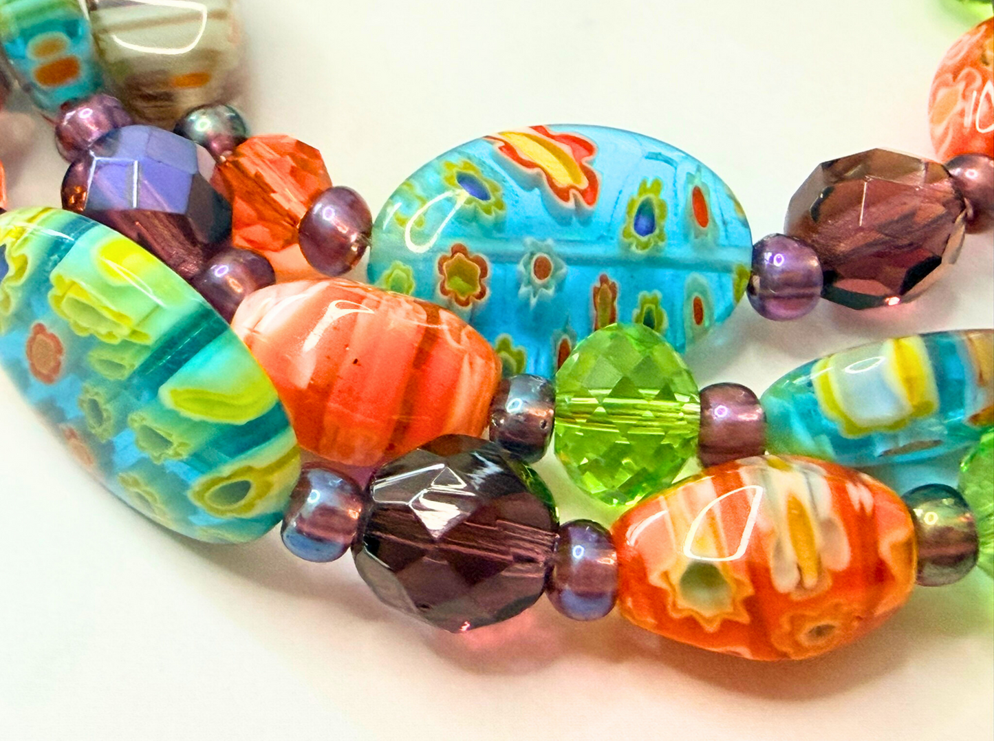 Millefiori Flower Necklace – Wildflower, Colorful Glass Jewelry in Multicolor Floral Design, Stainless Steel