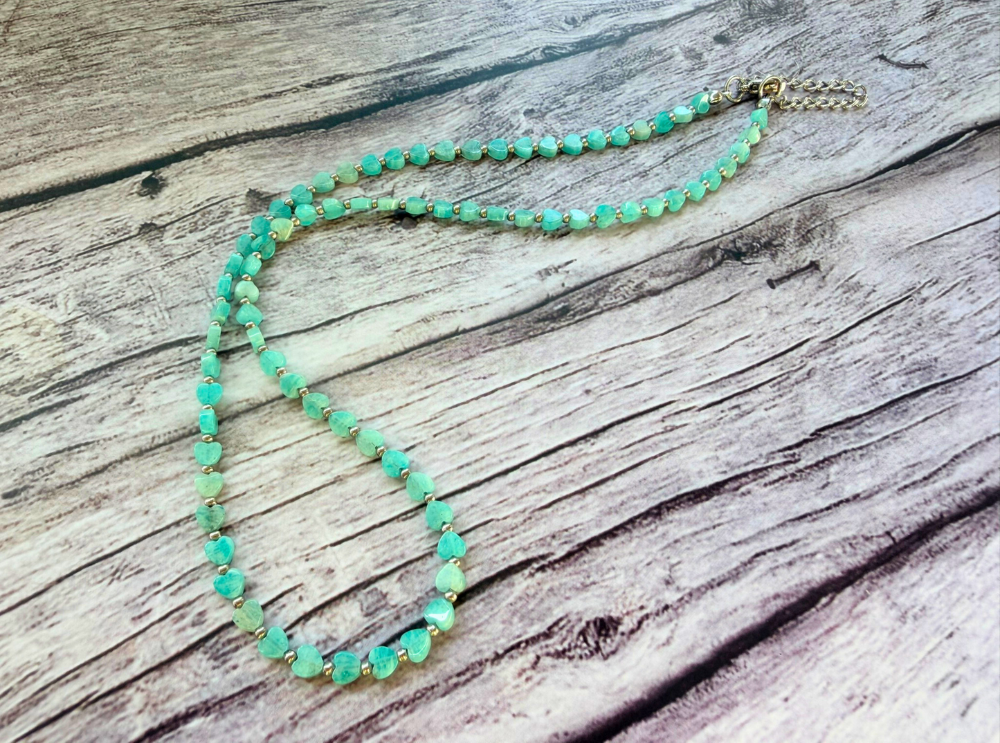 Amazonite Heart Necklace – Minimalist Blue Green Gemstone Jewelry, Stainless Steel