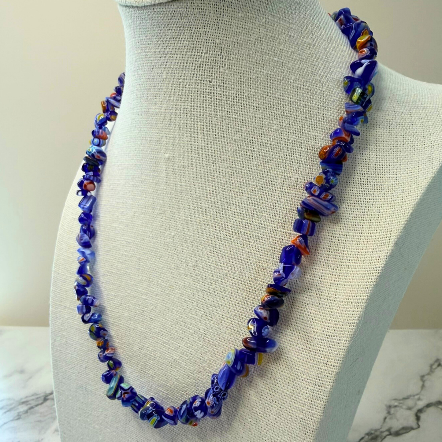 Millefiori Flower Necklace – Confetti, Rainbow Glass Jewelry in Multicolor Floral Design, Stainless Steel