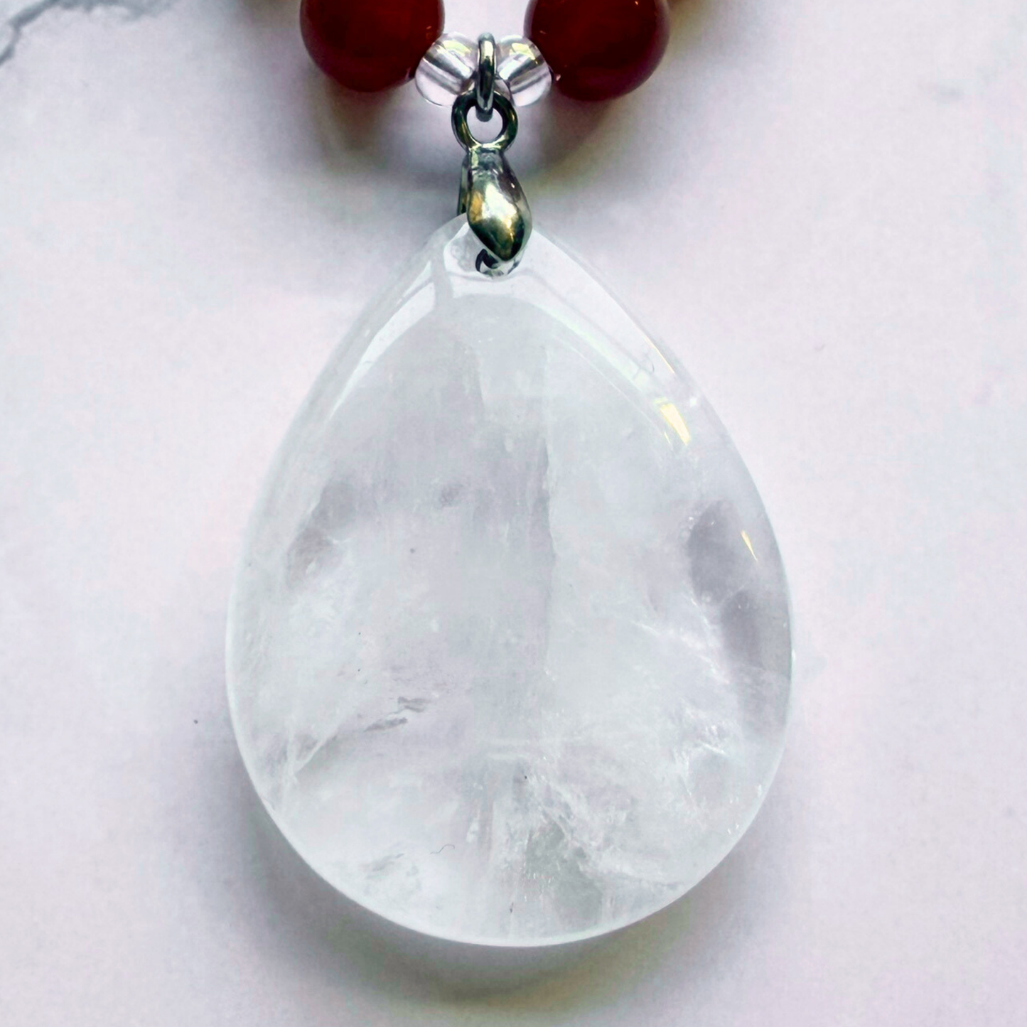 Chakra Statement Necklace – 7 Chakra Gemstone Jewelry for Balance & Clarity, Clear Quartz Pendant, Stainless Steel