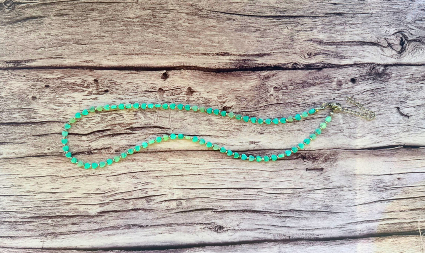 Amazonite Heart Necklace – Minimalist Blue Green Gemstone Jewelry, Stainless Steel