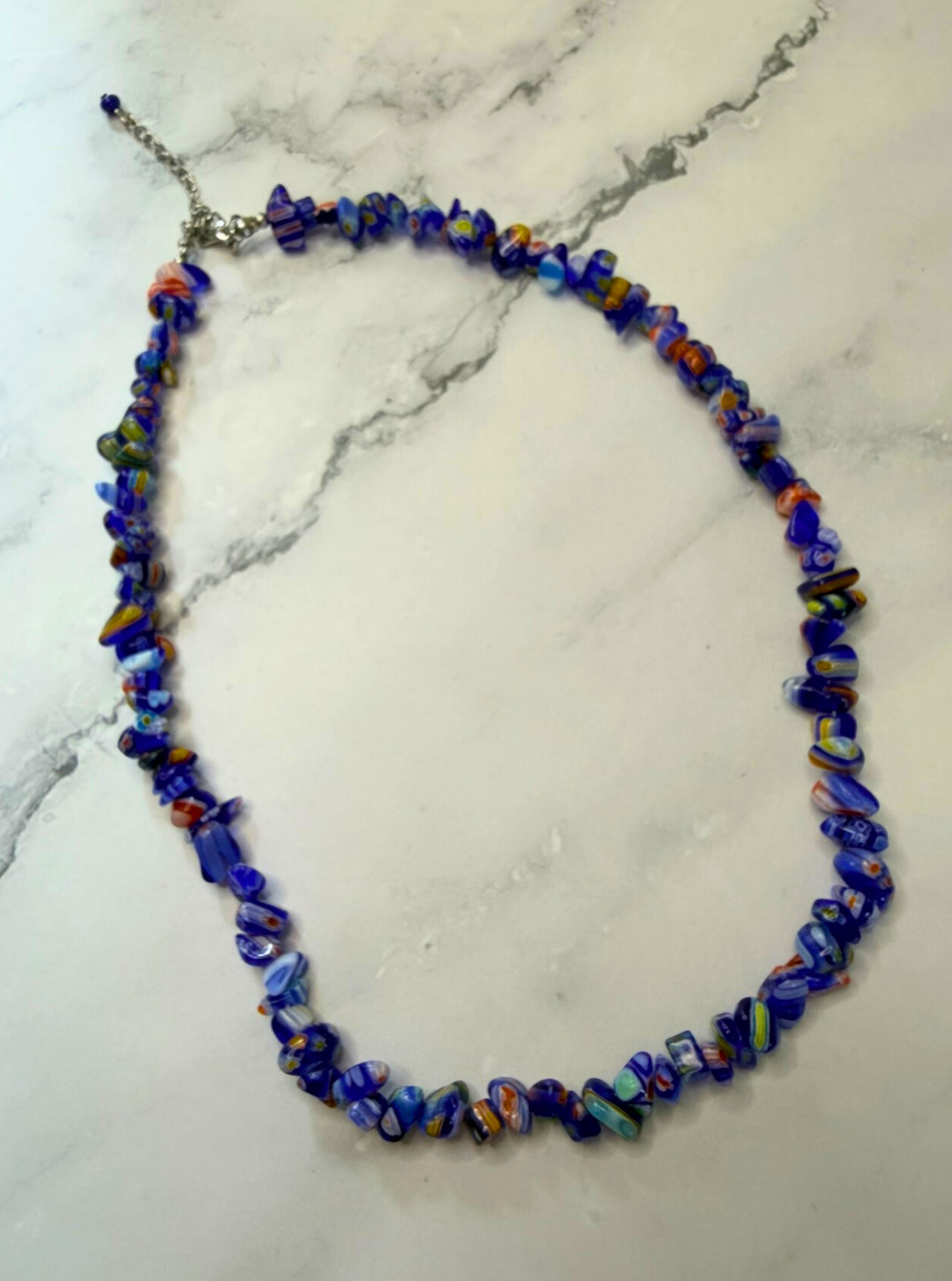 Millefiori Flower Necklace – Confetti, Rainbow Glass Jewelry in Multicolor Floral Design, Stainless Steel