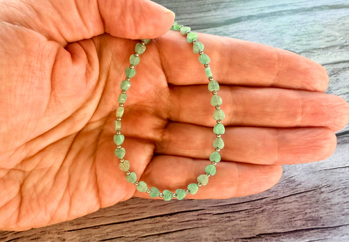 Amazonite Heart Necklace – Minimalist Blue Green Gemstone Jewelry, Stainless Steel