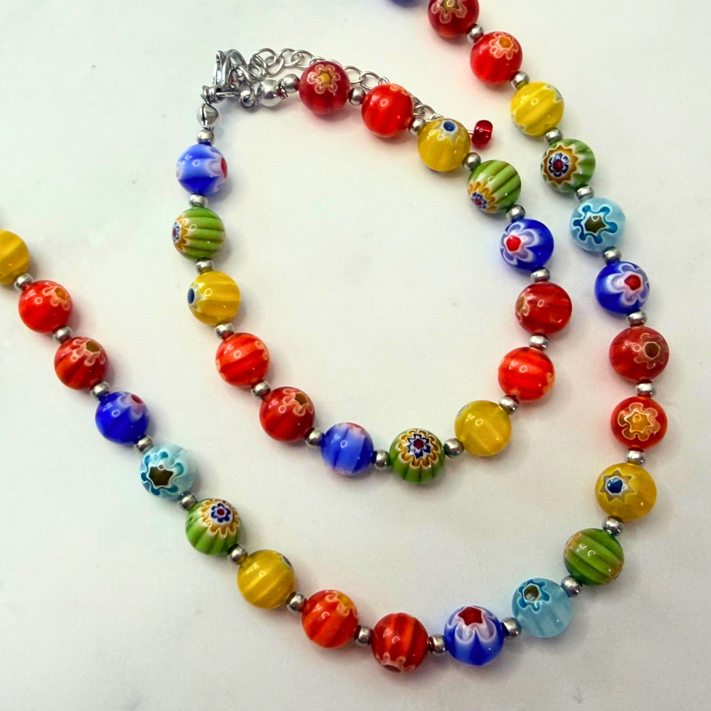 Millefiori Flower Necklace – Enchanted Garden, Rainbow Glass Jewelry for Everyday Wear, Stainless Steel