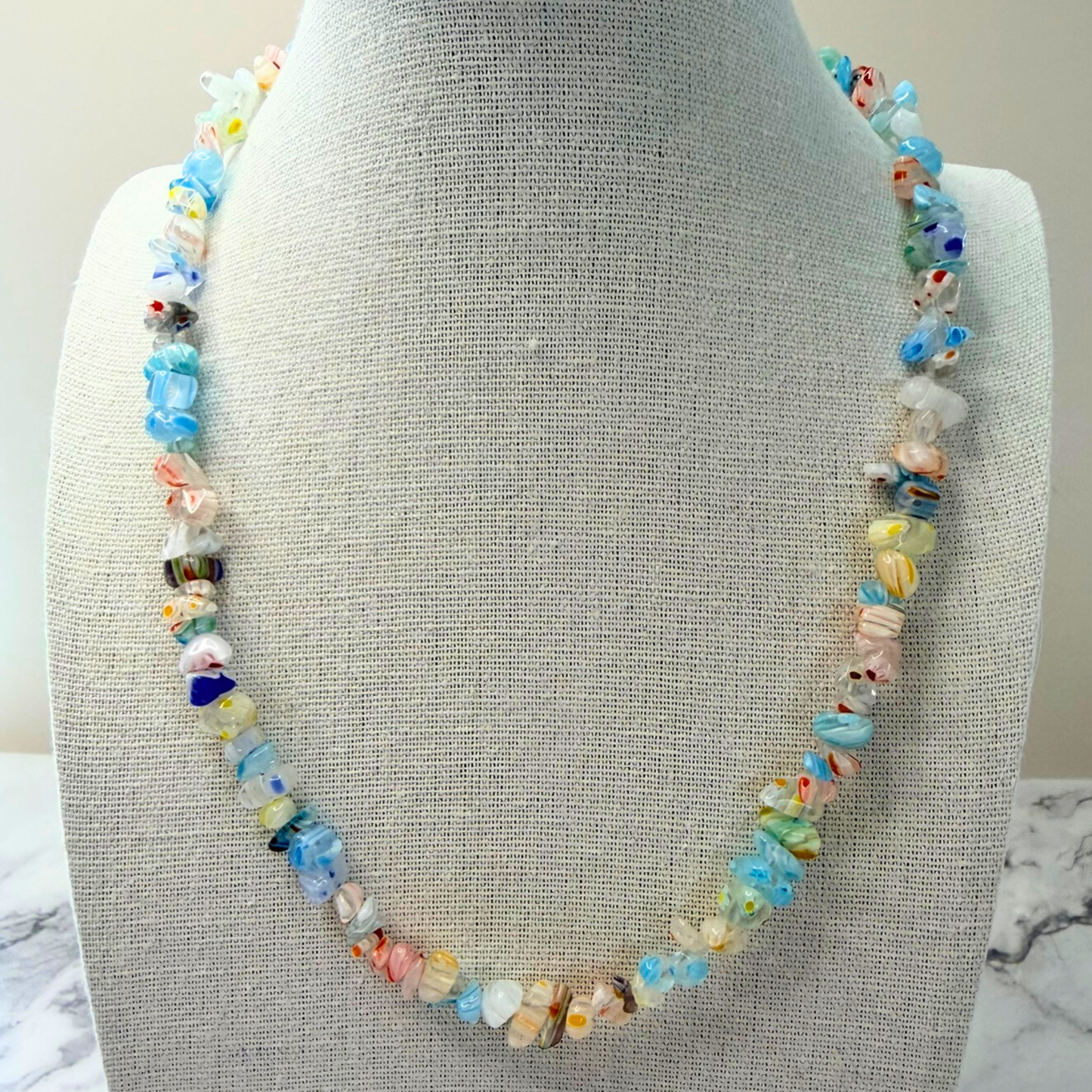 Millefiori Flower Necklace – Confetti, Rainbow Glass Jewelry in Multicolor Floral Design, Stainless Steel