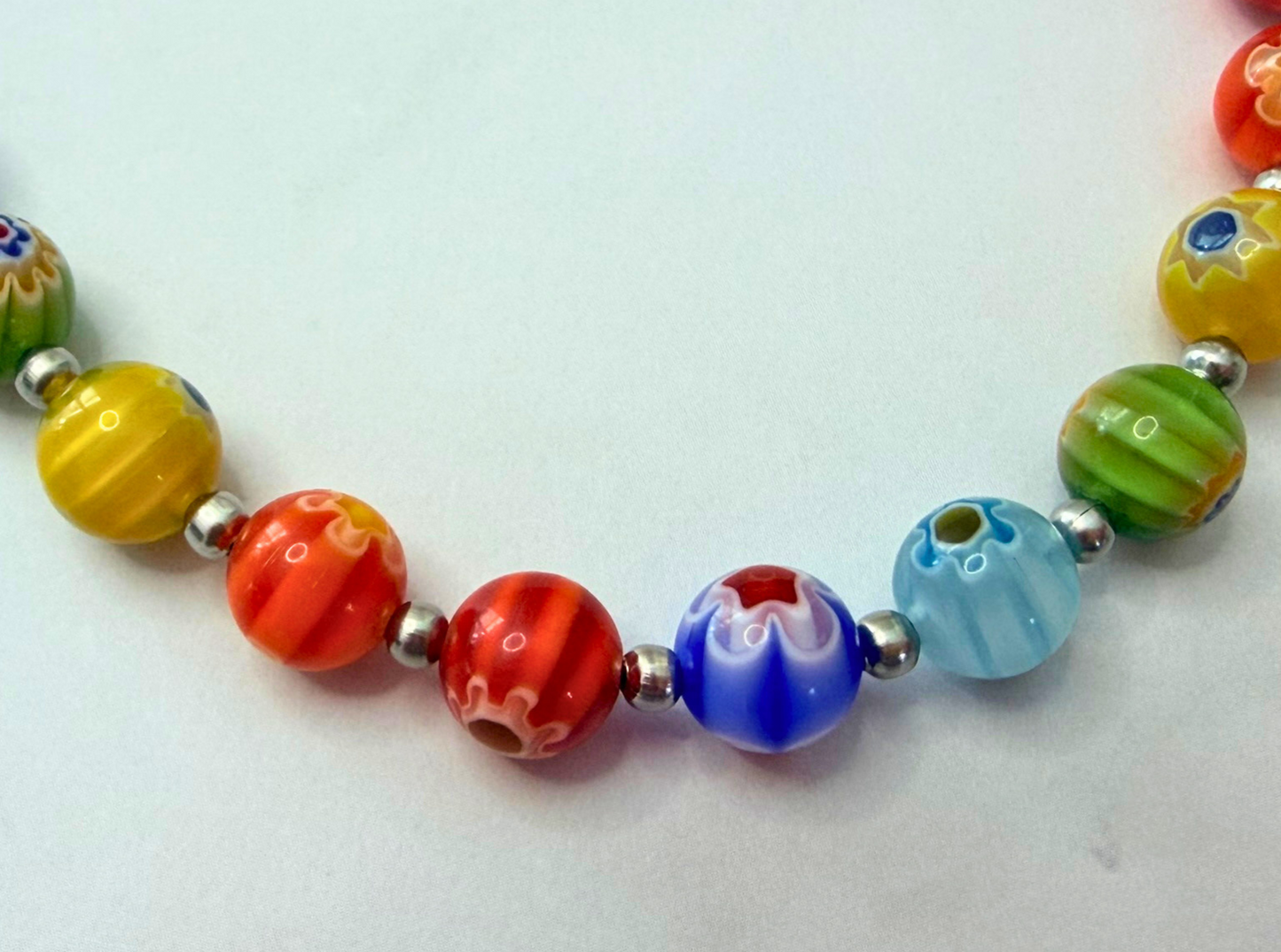 Millefiori Flower Necklace – Enchanted Garden, Rainbow Glass Jewelry for Everyday Wear, Stainless Steel