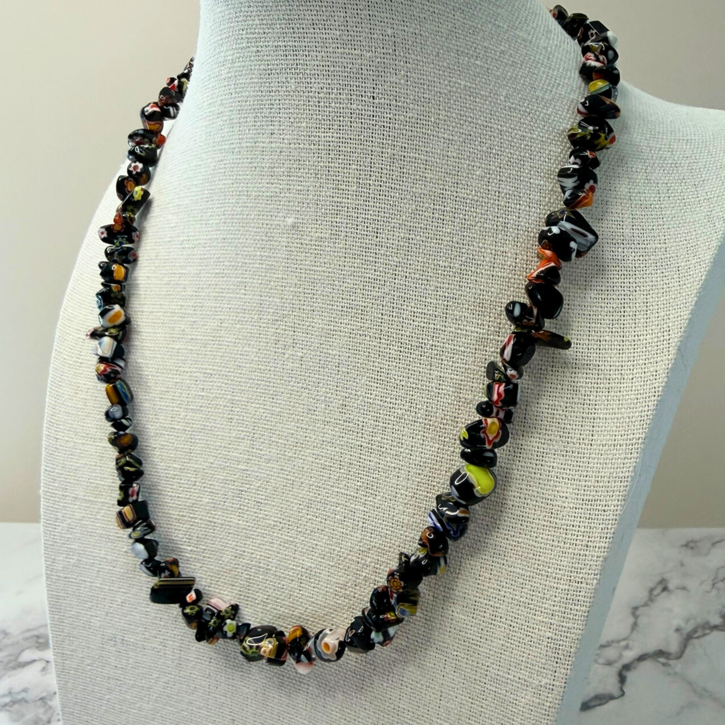 Millefiori Flower Necklace – Confetti, Rainbow Glass Jewelry in Multicolor Floral Design, Stainless Steel