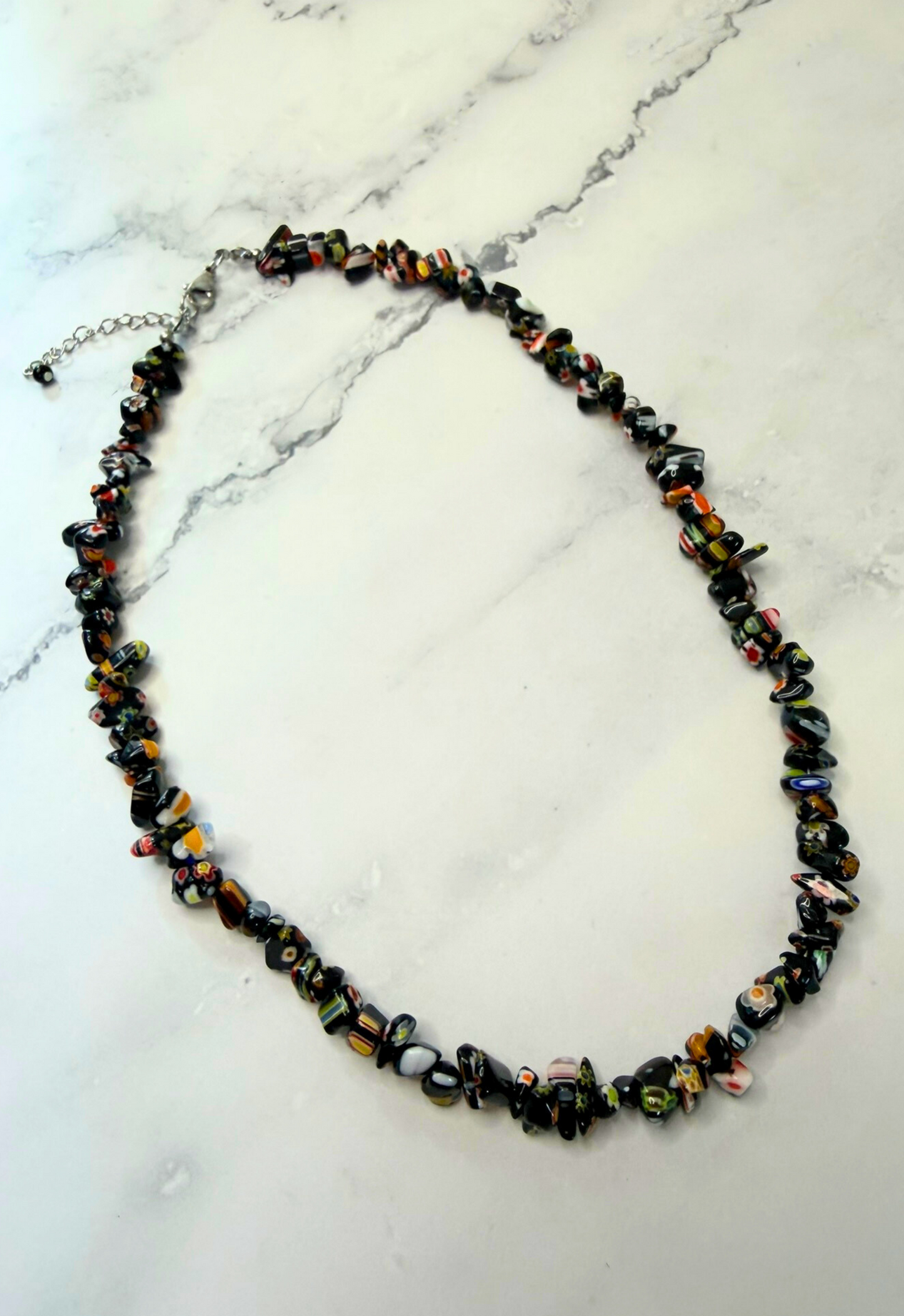 Millefiori Flower Necklace – Confetti, Rainbow Glass Jewelry in Multicolor Floral Design, Stainless Steel