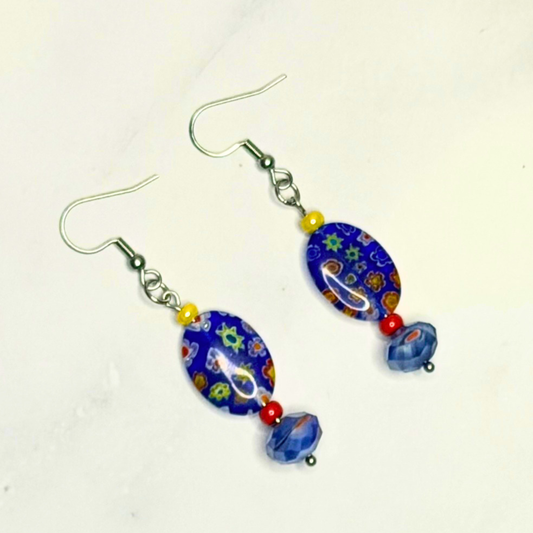 Floral Fiesta Earrings – Cobalt Millefiori Statement Dangles