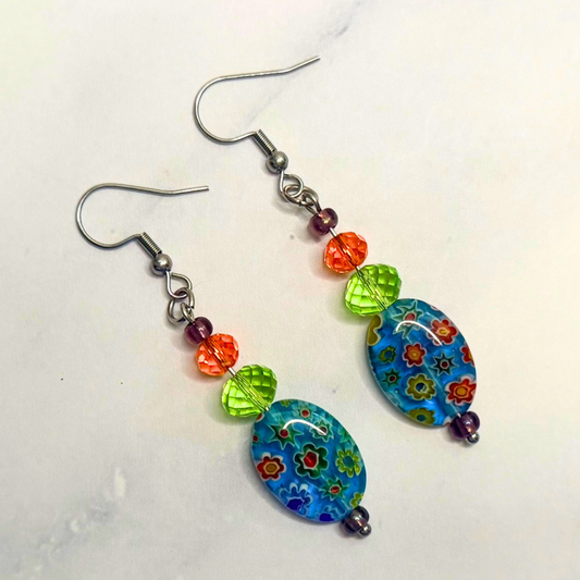 Millefiori Flower Earrings – Wildflower, Colorful Glass Jewelry in Multicolor Floral Design, Stainless Steel (Copy)