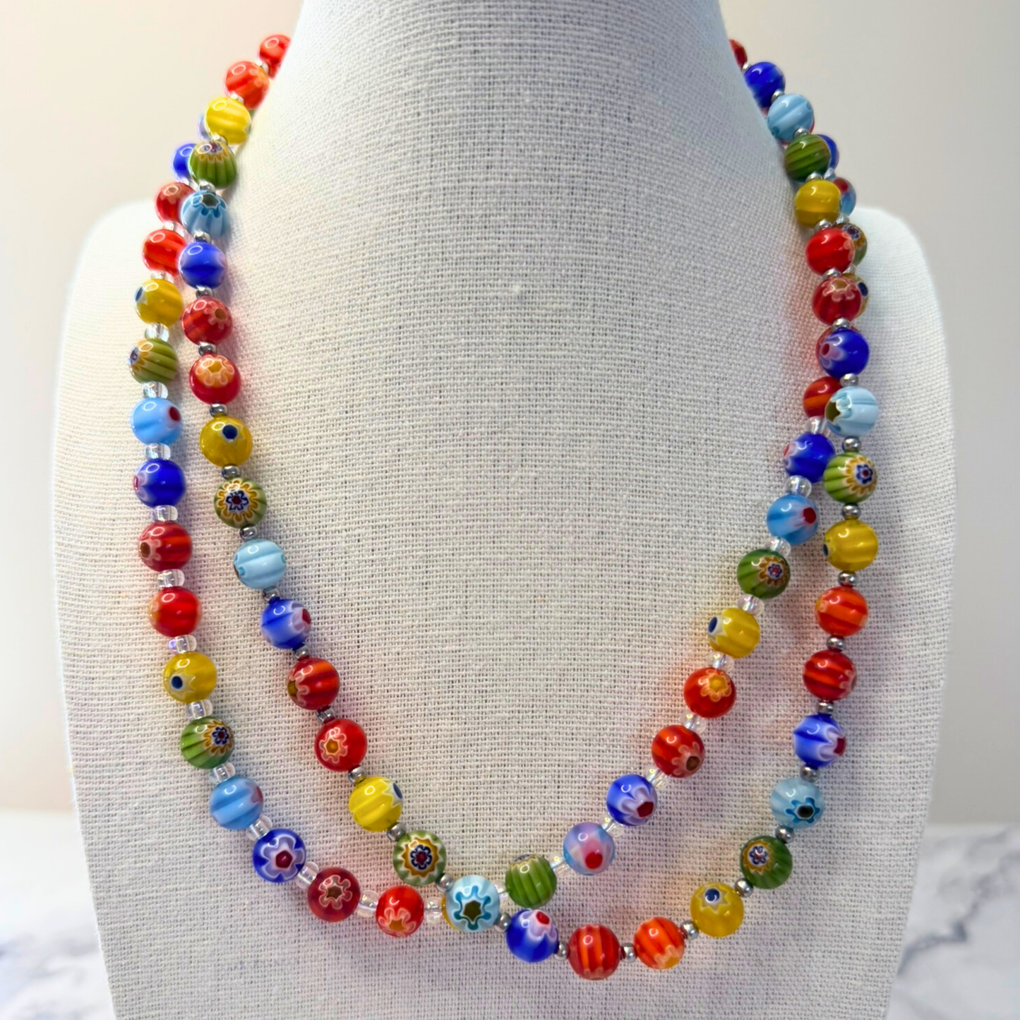 Millefiori Flower Necklace – Enchanted Garden, Rainbow Glass Jewelry for Everyday Wear, Stainless Steel