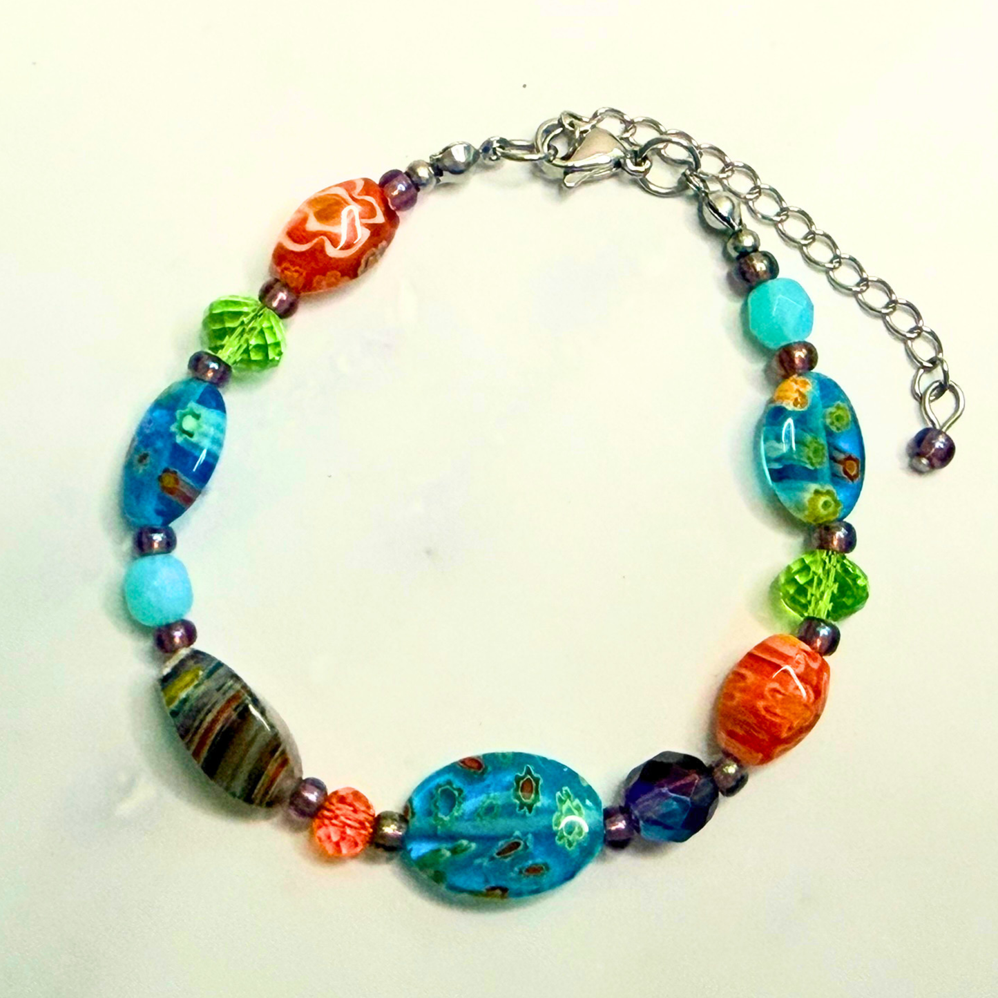 Millefiori Flower Bracelet – Wildflower, Colorful Glass Jewelry in Multicolor Floral Design, Stainless Steel