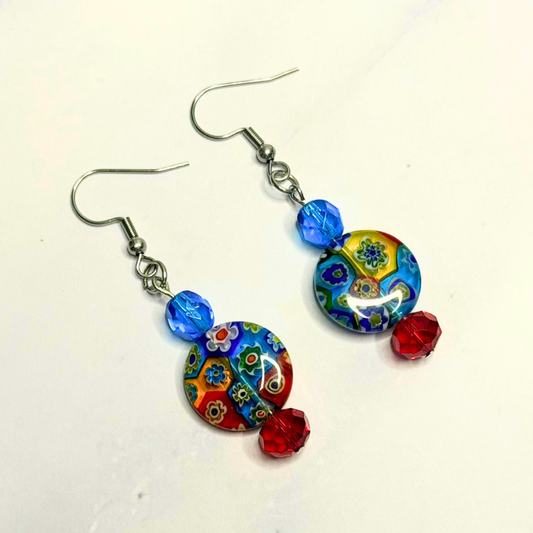 Colorburst Millefiori Earrings – Multicolor Floral Glass Dangles