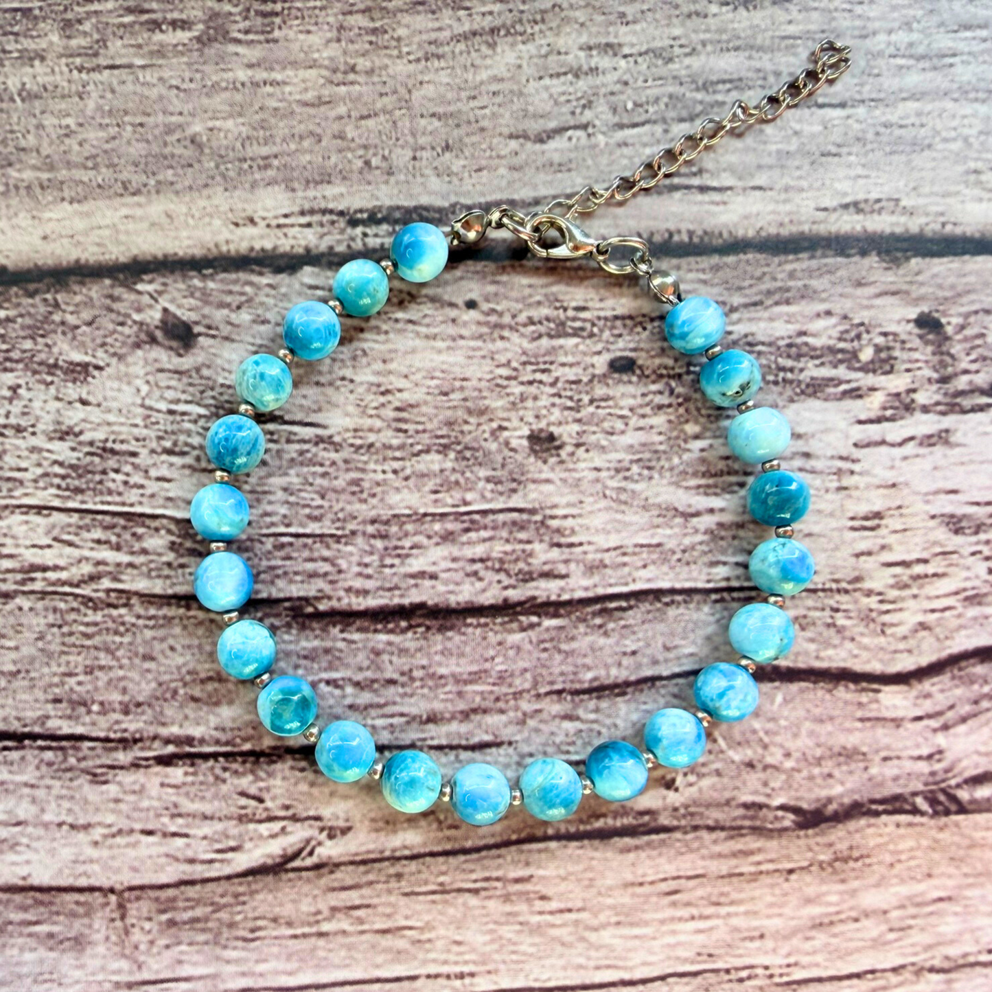 Sky Blue Apatite Bracelet – Minimalist Gemstone Jewelry with Stainless Steel, 6mm Beads
