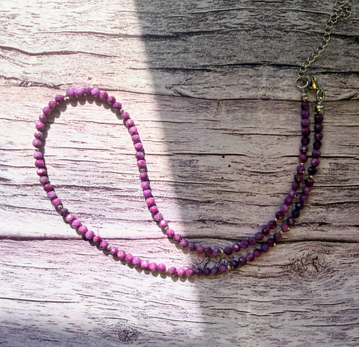 Faceted Stichtite Necklace – Minimalist Purple Gemstone Jewelry, Stainless Steel