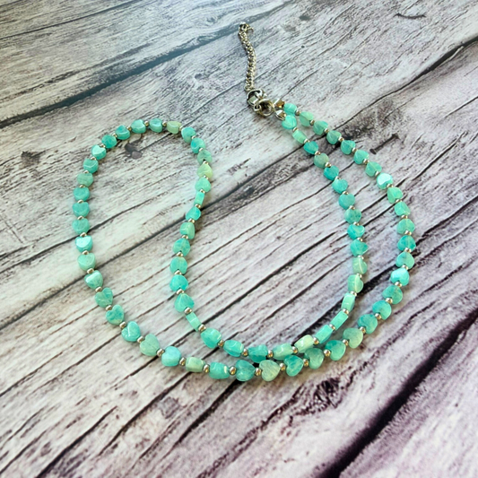 Amazonite Heart Necklace – Minimalist Blue Green Gemstone Jewelry, Stainless Steel