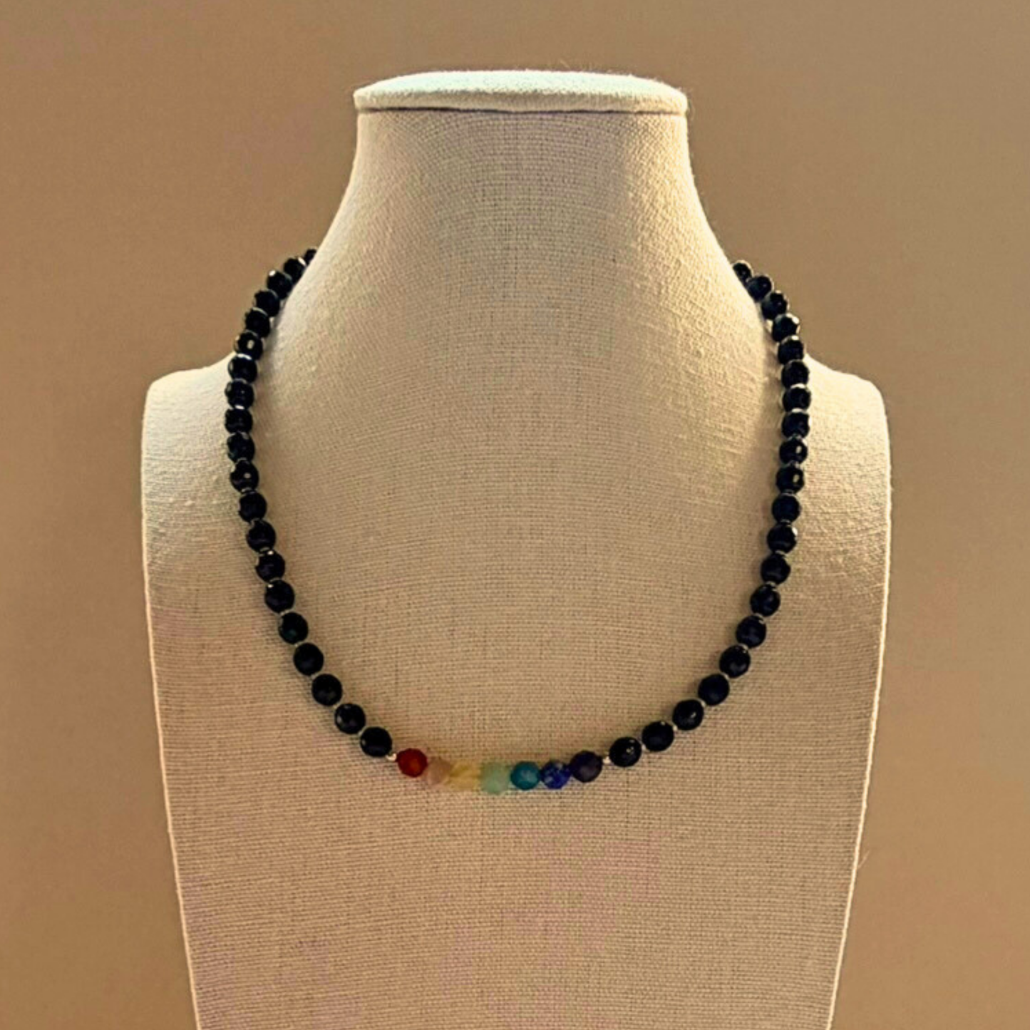 Chakra Choker Necklace – Minimalist 7 Chakra Gemstone Jewelry for Balance & Symbolism, Onyx, Stainless Steel