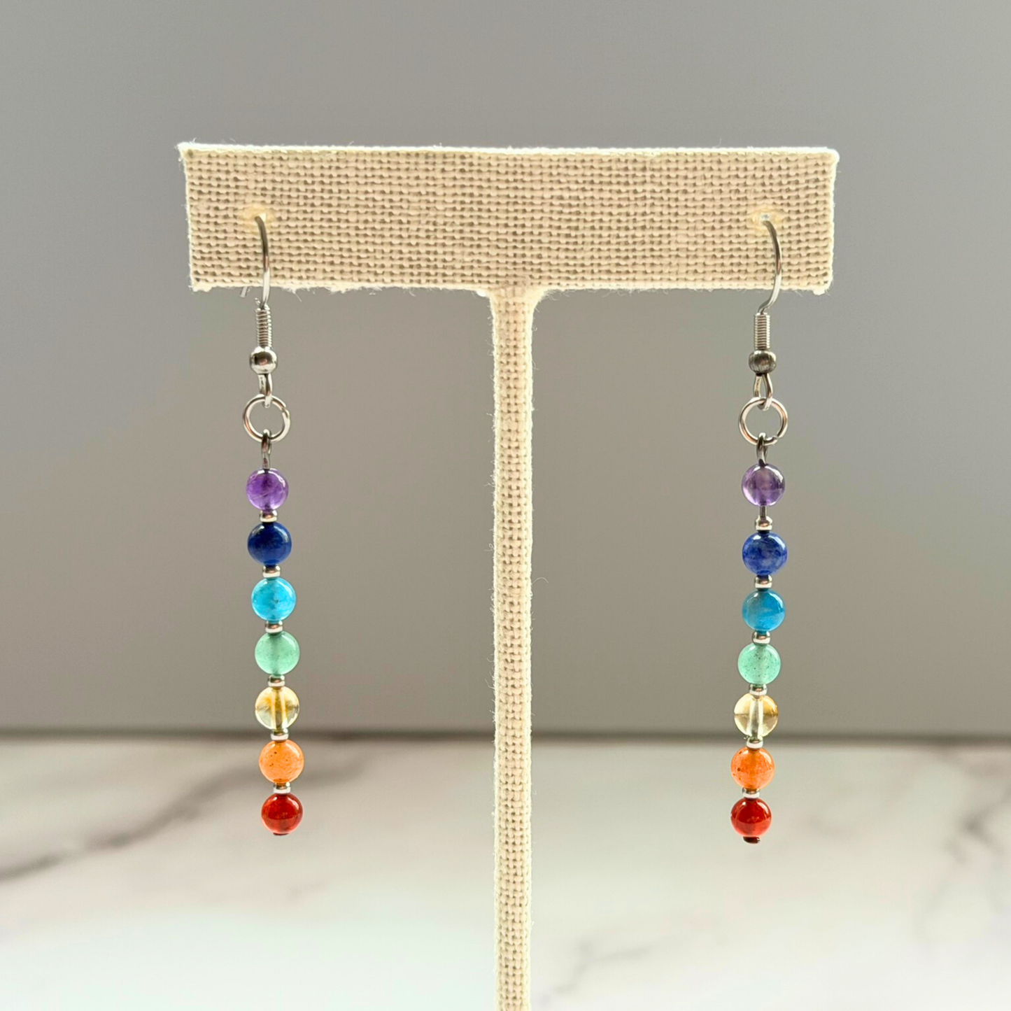 Chakra Earrings – Minimalist 7 Chakra Gemstone Jewelry for Balance & Clarity, Stainless Steel