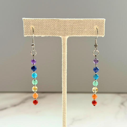 Chakra Earrings – Minimalist 7 Chakra Gemstone Jewelry for Balance & Clarity, Stainless Steel