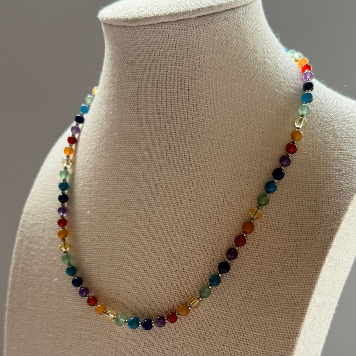 Chakra Necklace – Minimalist 7 Chakra Gemstone Jewelry for Balance & Clarity, Stainless Steel