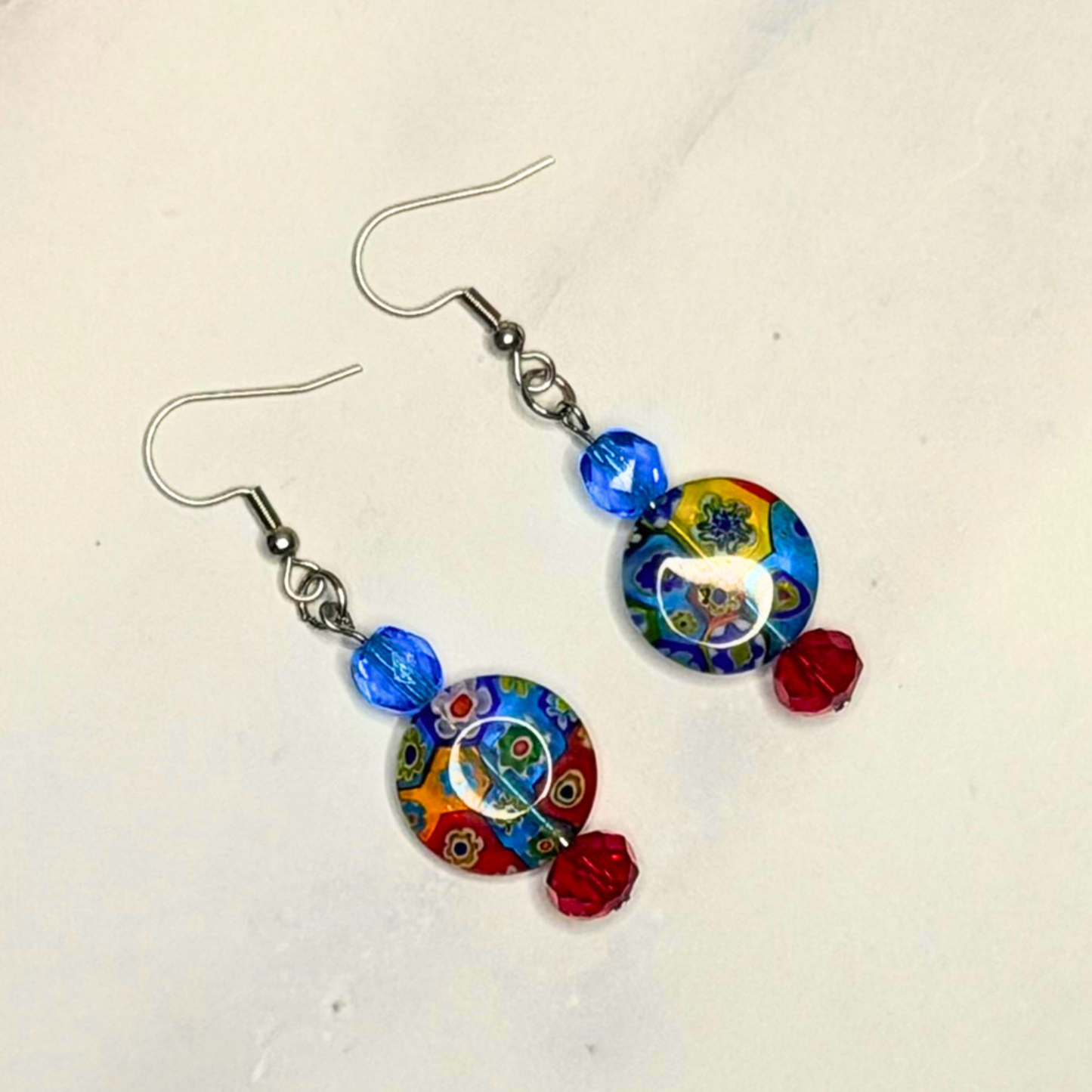 Colorburst Millefiori Earrings – Multicolor Floral Glass Dangles
