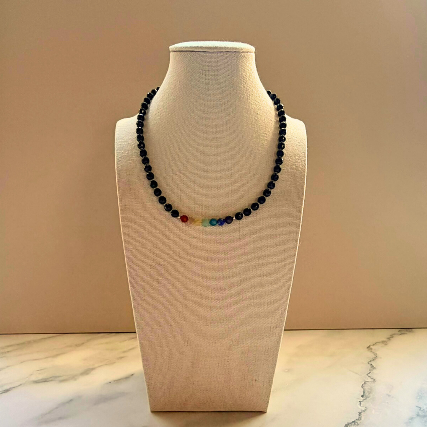 Chakra Choker Necklace – Minimalist 7 Chakra Gemstone Jewelry for Balance & Symbolism, Onyx, Stainless Steel