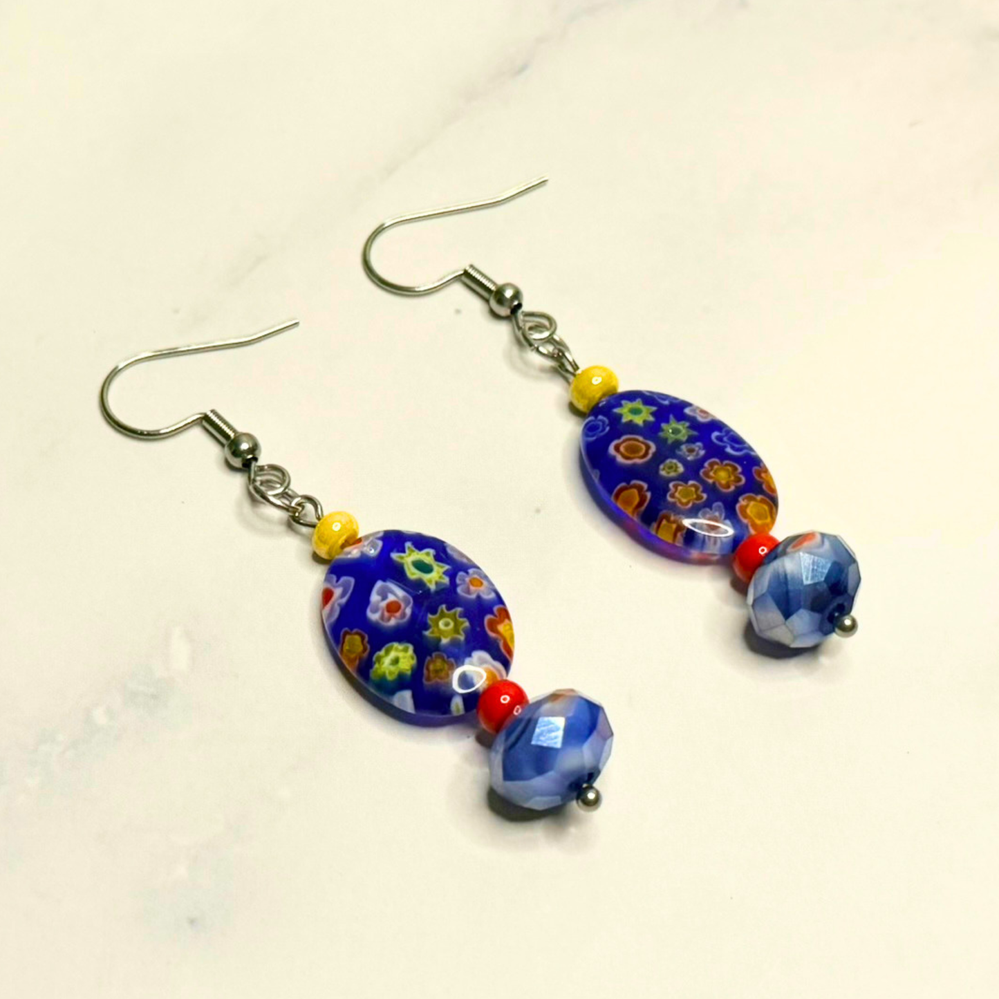 Floral Fiesta Earrings – Cobalt Millefiori Statement Dangles