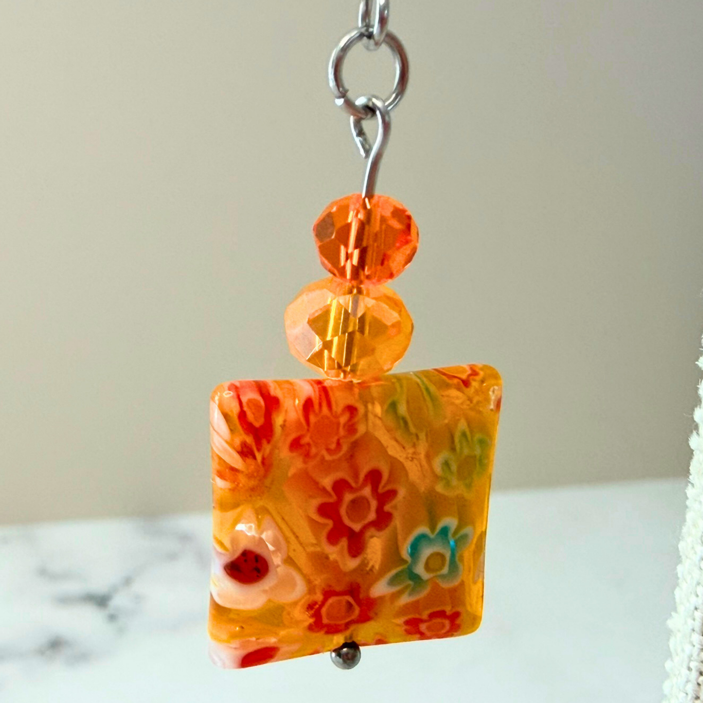 Millefiori Flower Earrings – Sunset Garden, Colorful Glass Jewelry in Warm Golden Tones, Stainless Steel