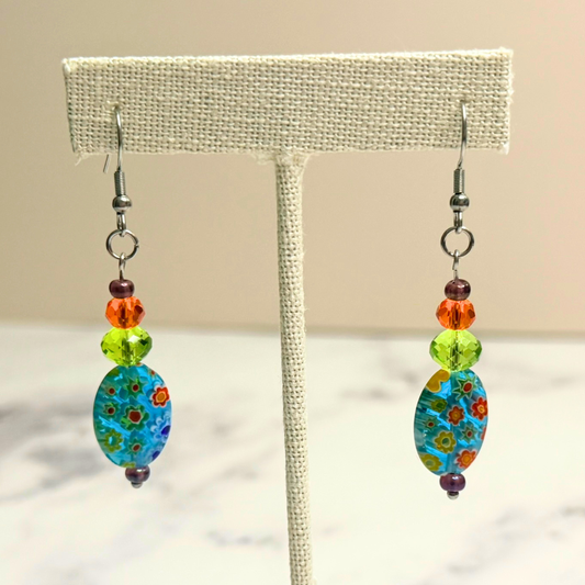 Millefiori Flower Earrings – Wildflower, Colorful Glass Jewelry in Multicolor Floral Design, Stainless Steel (Copy)