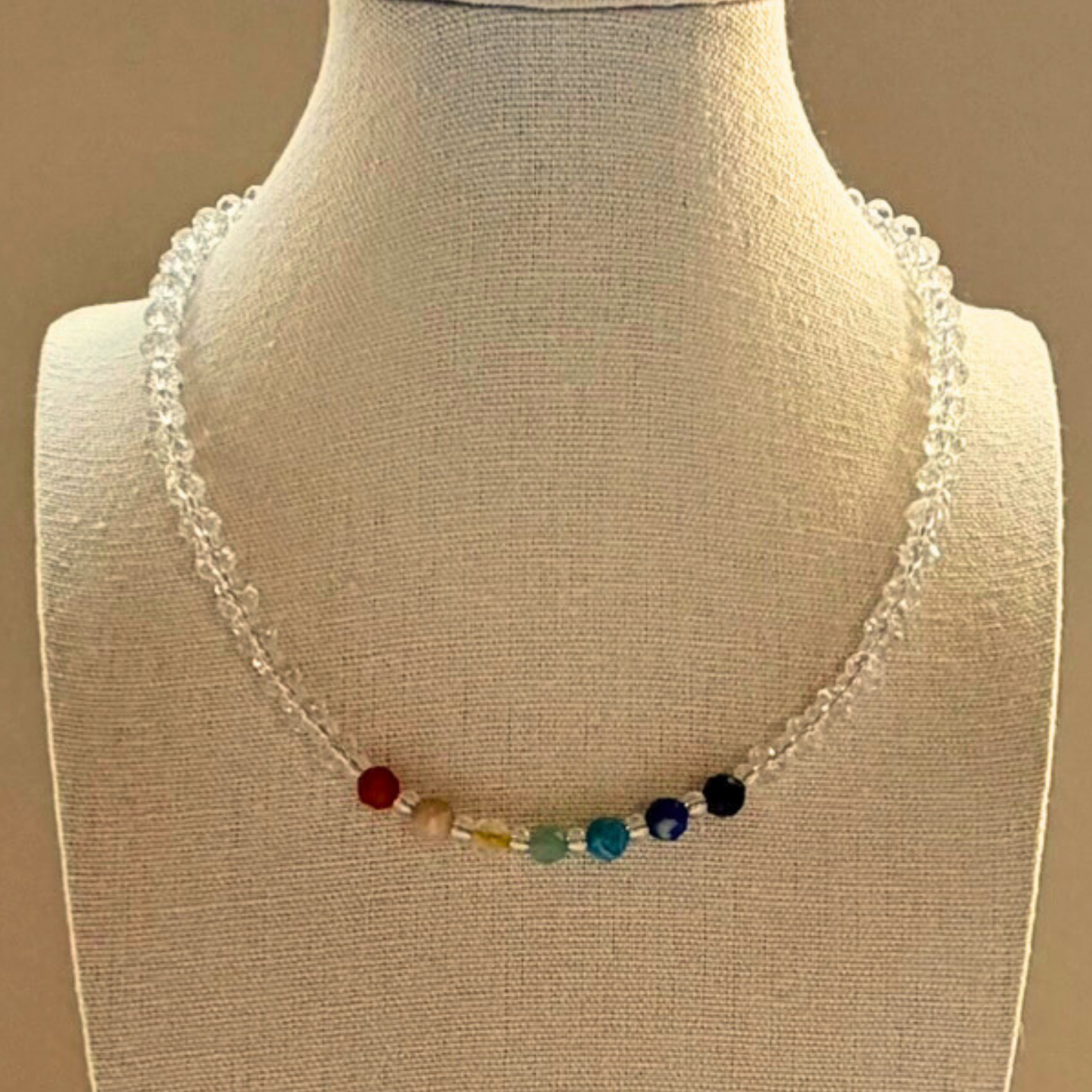 Chakra Choker Necklace – Minimalist 7 Chakra Gemstone Jewelry for Balance & Clarity, Clear Quartz, Stainless Steel
