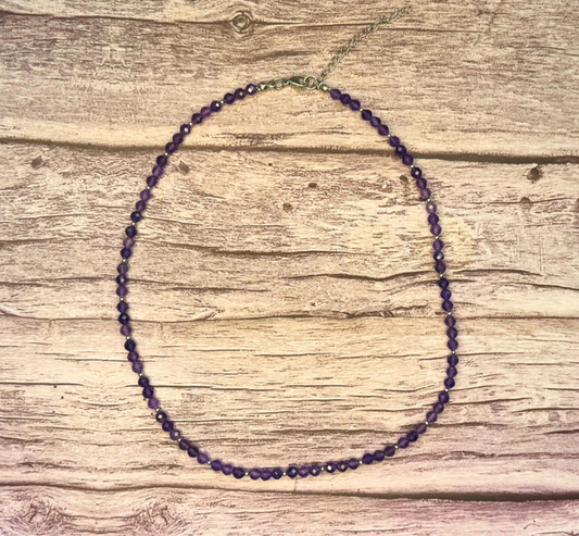 Faceted Amethyst Necklace – Minimalist Purple Gemstone Jewelry, Stainless Steel
