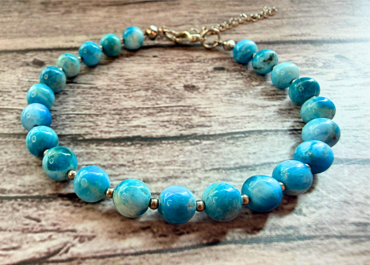 Sky Blue Apatite Bracelet – Minimalist Gemstone Jewelry with Stainless Steel, 6mm Beads