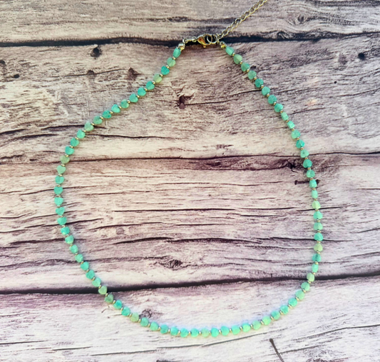 Amazonite Heart Necklace – Minimalist Blue Green Gemstone Jewelry, Stainless Steel