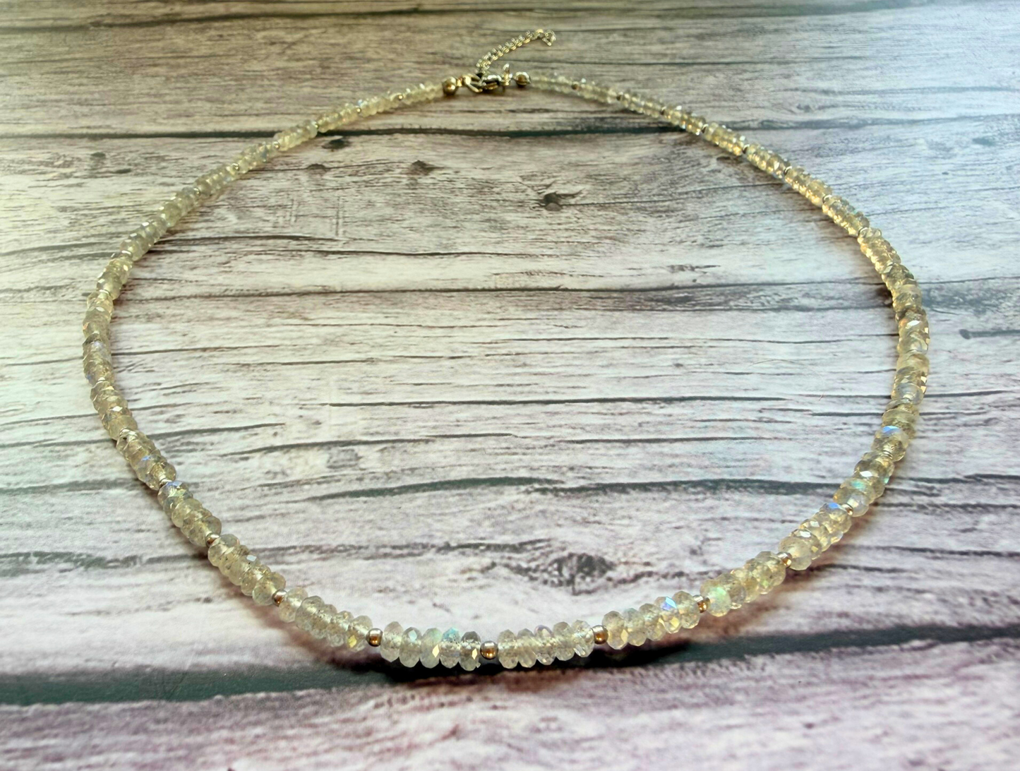 Faceted Labradorite Necklace – Minimalist Gray Flash Gemstone Jewelry, Stainless Steel