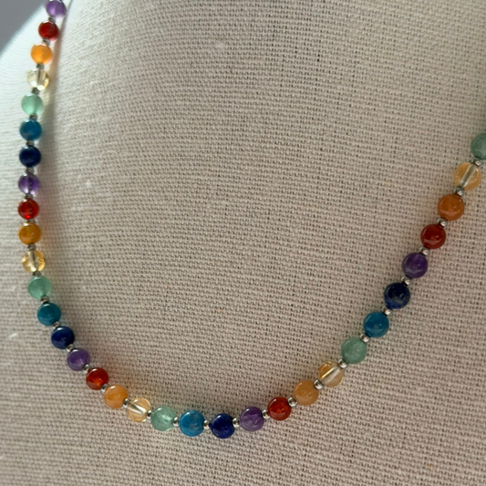 Chakra Necklace – Minimalist 7 Chakra Gemstone Jewelry for Balance & Clarity, Stainless Steel