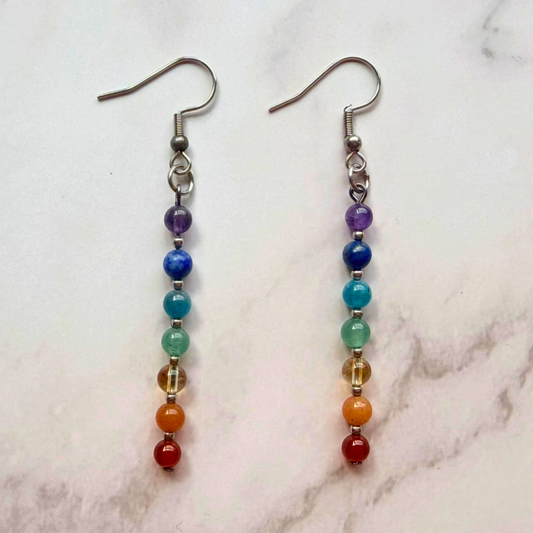 Chakra Earrings – Minimalist 7 Chakra Gemstone Jewelry for Balance & Clarity, Stainless Steel