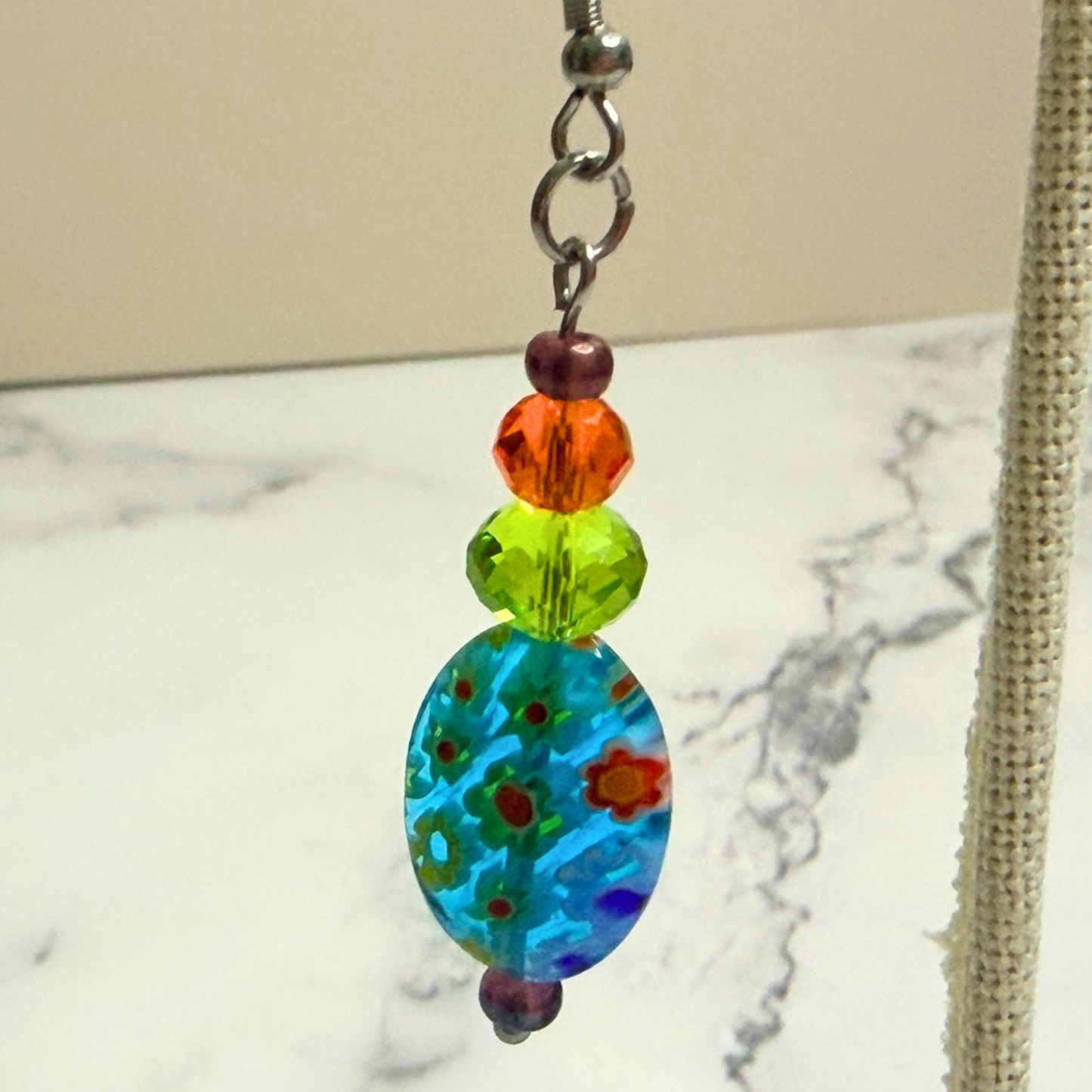 Millefiori Flower Earrings – Wildflower, Colorful Glass Jewelry in Multicolor Floral Design, Stainless Steel (Copy)