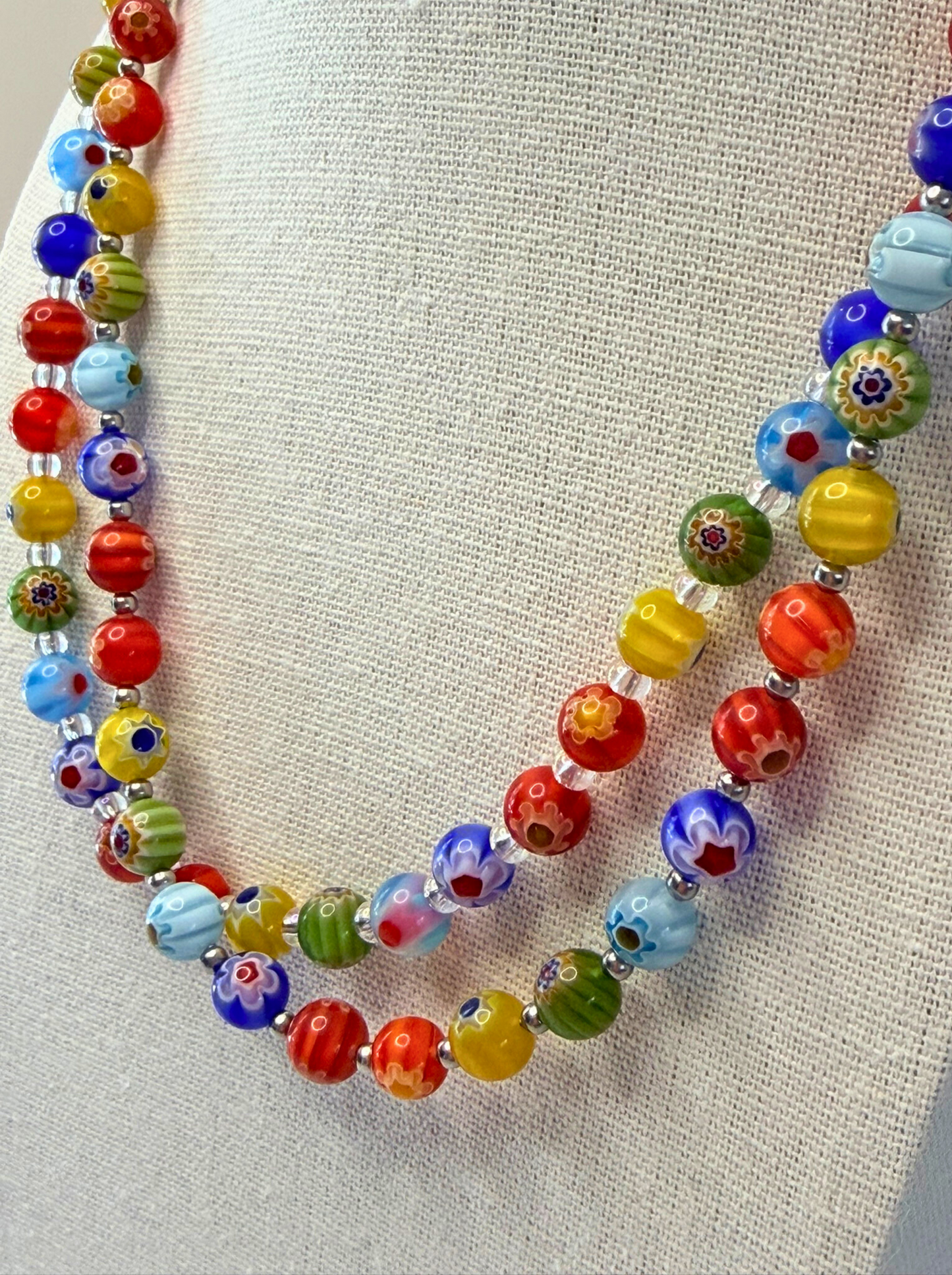 Millefiori Flower Necklace – Enchanted Garden, Rainbow Glass Jewelry for Everyday Wear, Stainless Steel