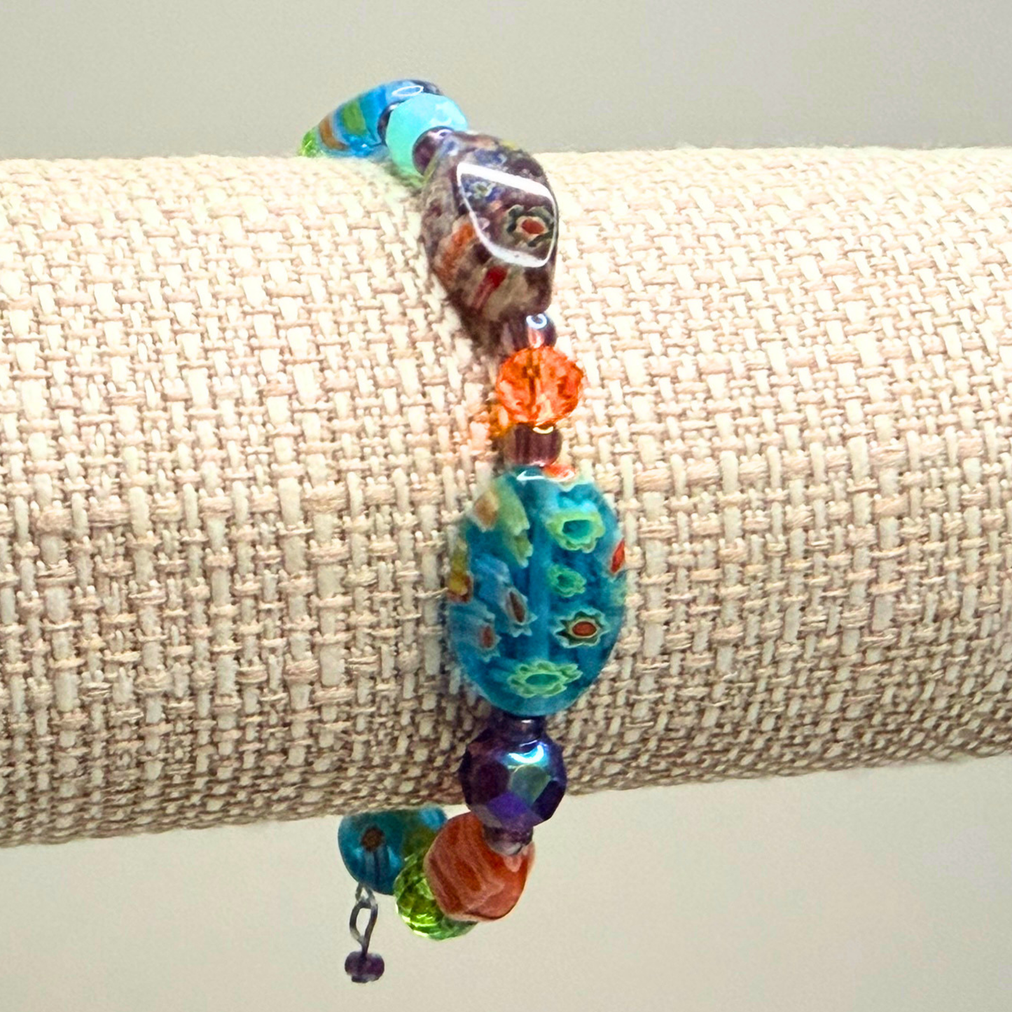Millefiori Flower Bracelet – Wildflower, Colorful Glass Jewelry in Multicolor Floral Design, Stainless Steel