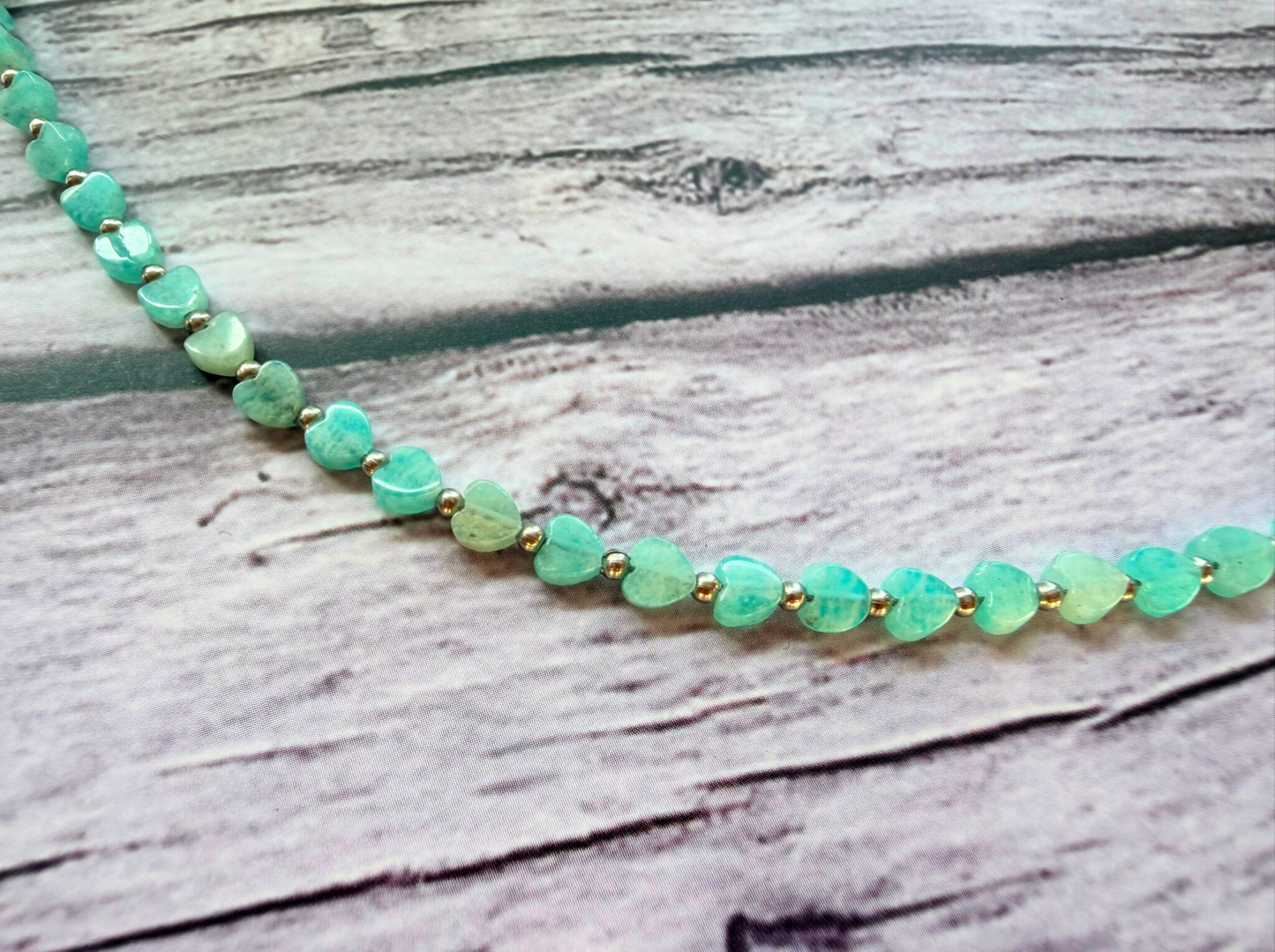 Amazonite Heart Necklace – Minimalist Blue Green Gemstone Jewelry, Stainless Steel