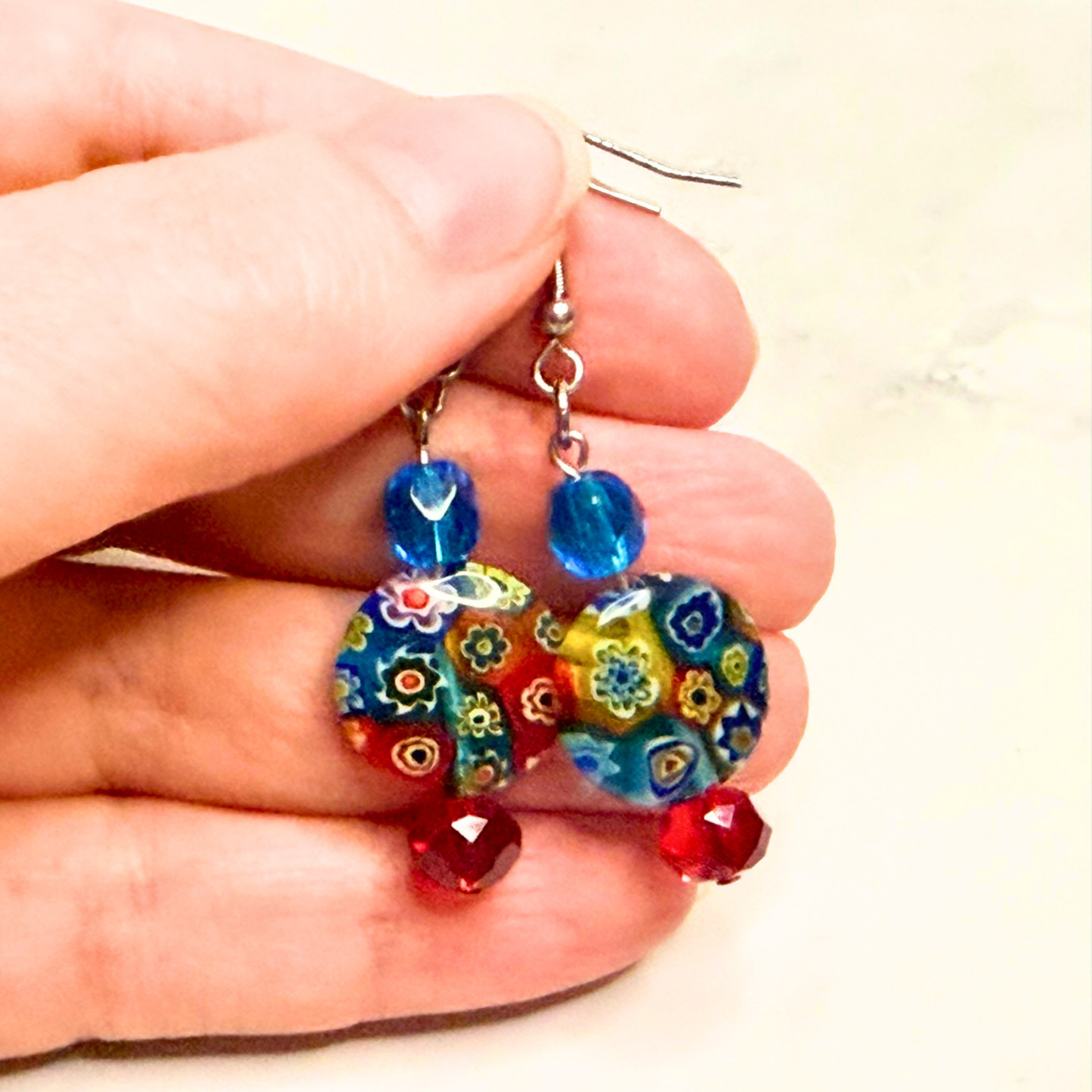 Colorburst Millefiori Earrings – Multicolor Floral Glass Dangles