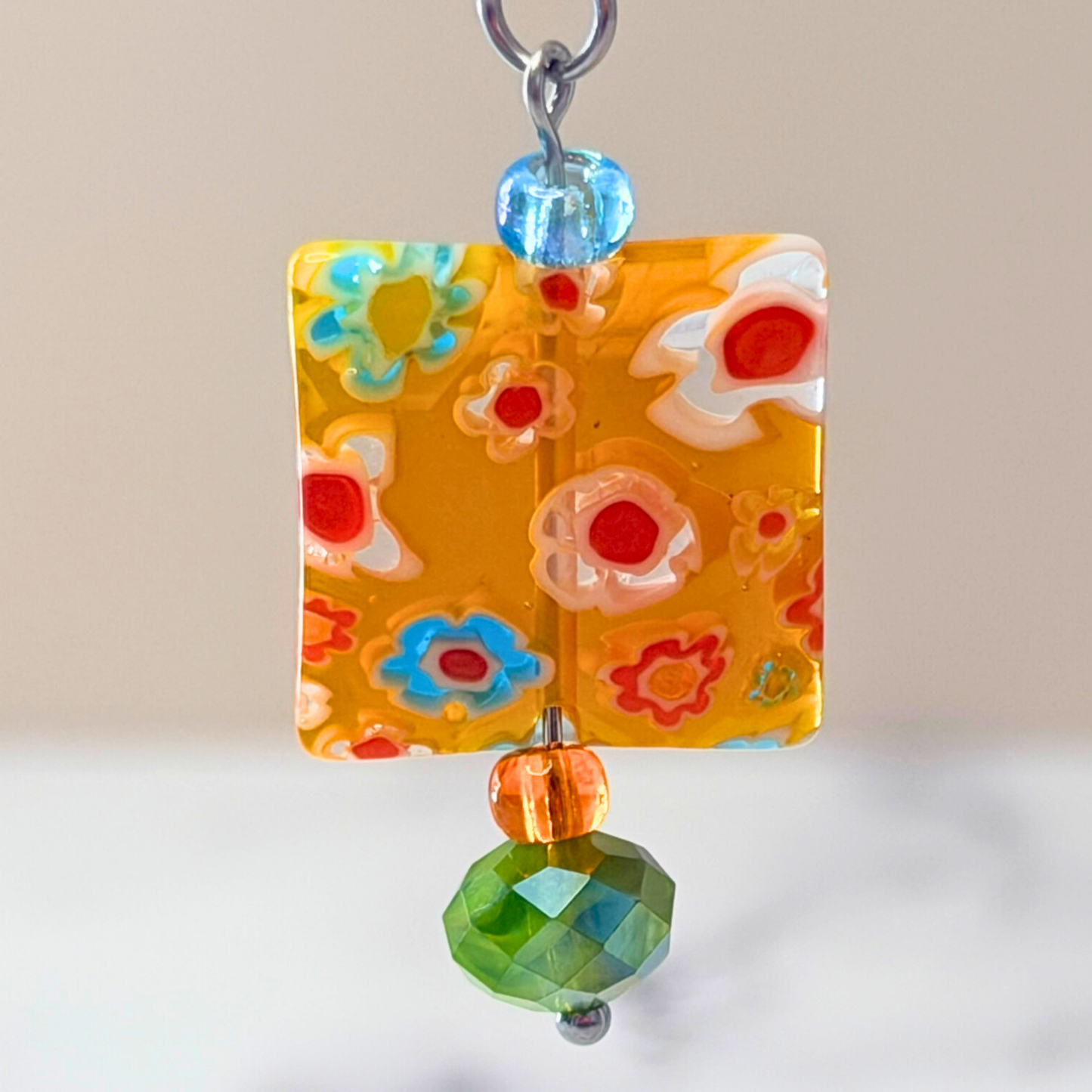 Millefiori Flower Earrings – Sunshine Garden, Colorful Glass Jewelry in Bright Yellow Tones, Stainless Steel