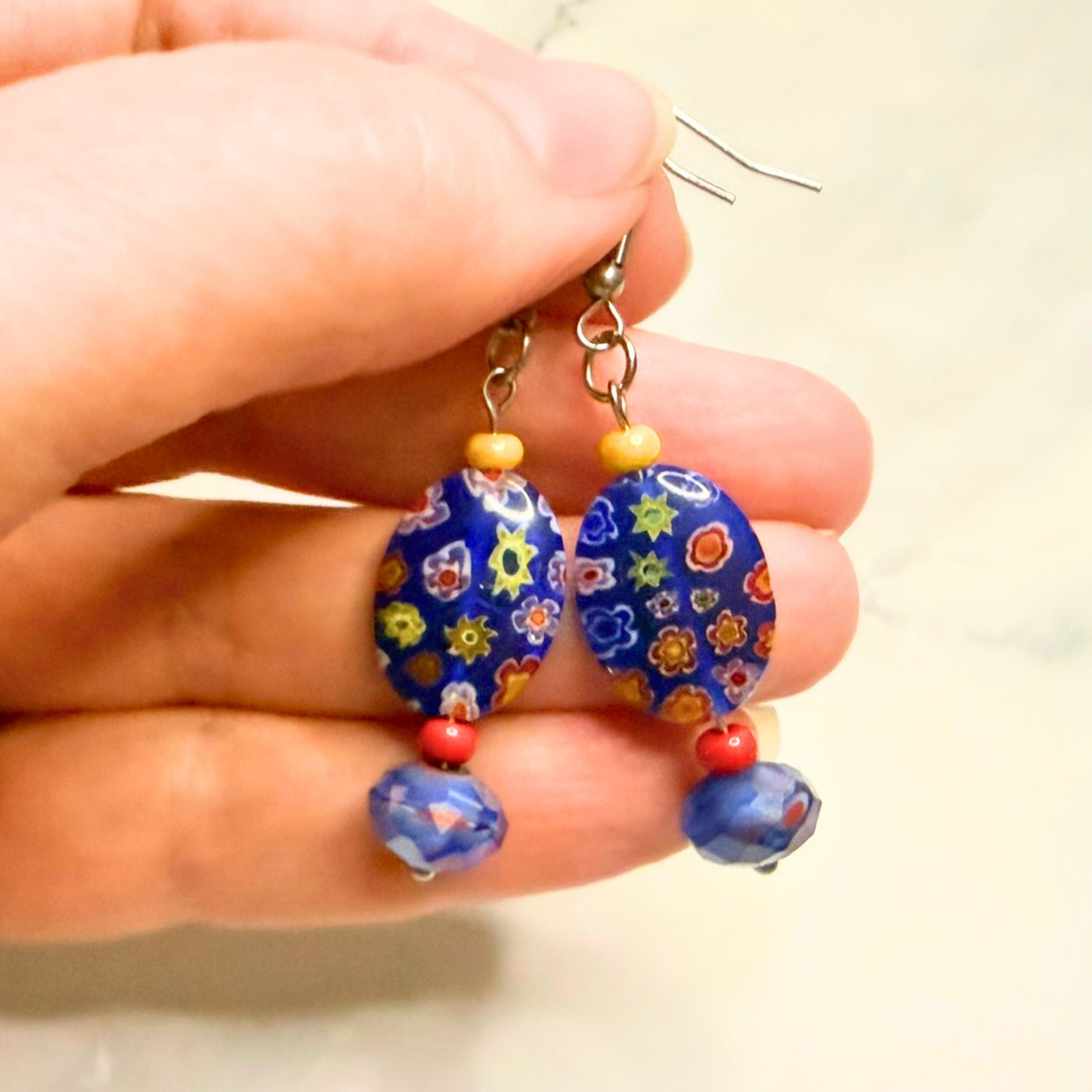 Floral Fiesta Earrings – Cobalt Millefiori Statement Dangles